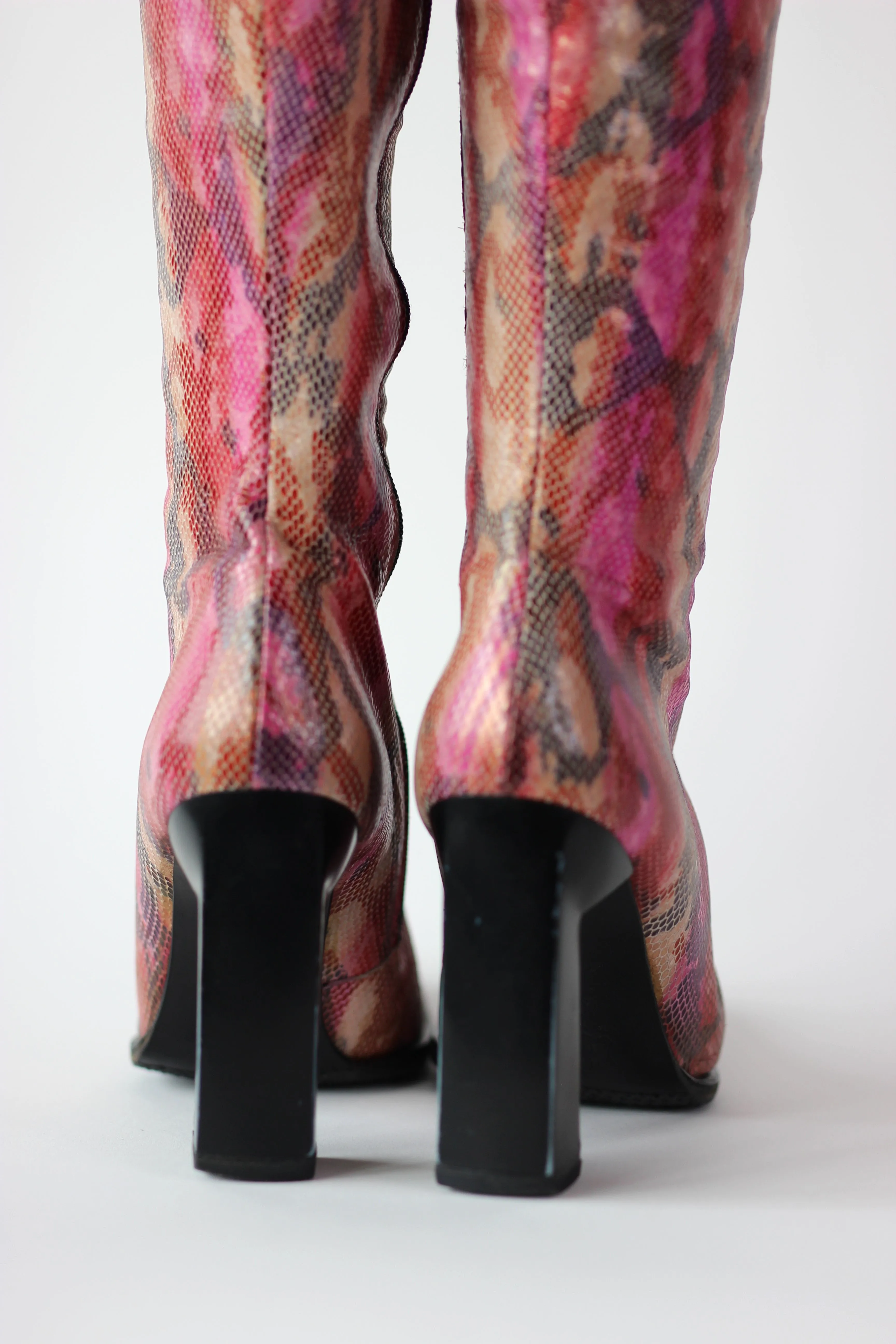 1990s Unique Buffalo Colorfull Leather High-shaft Boots//Size EU 41 US 7.5