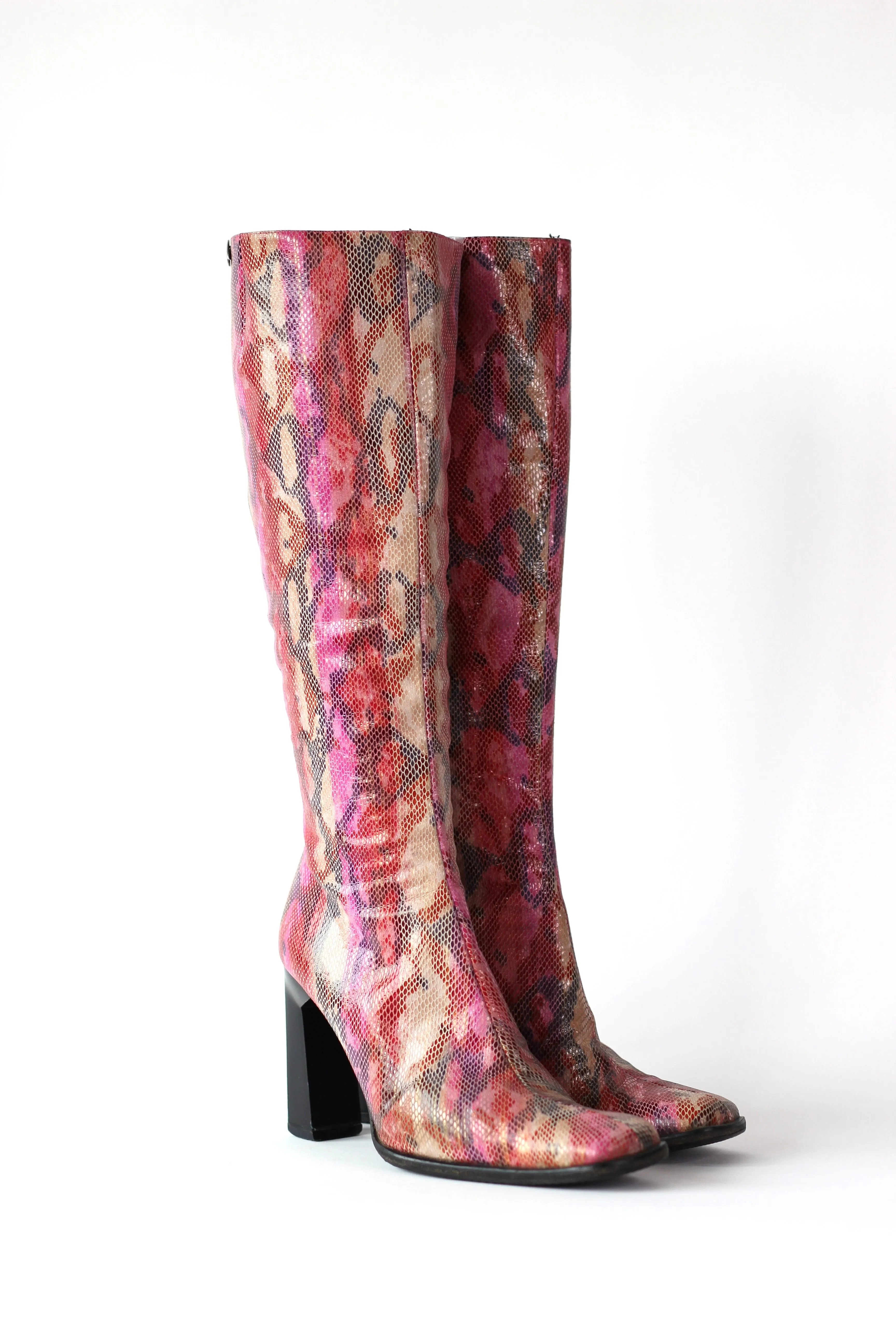 1990s Unique Buffalo Colorfull Leather High-shaft Boots//Size EU 41 US 7.5