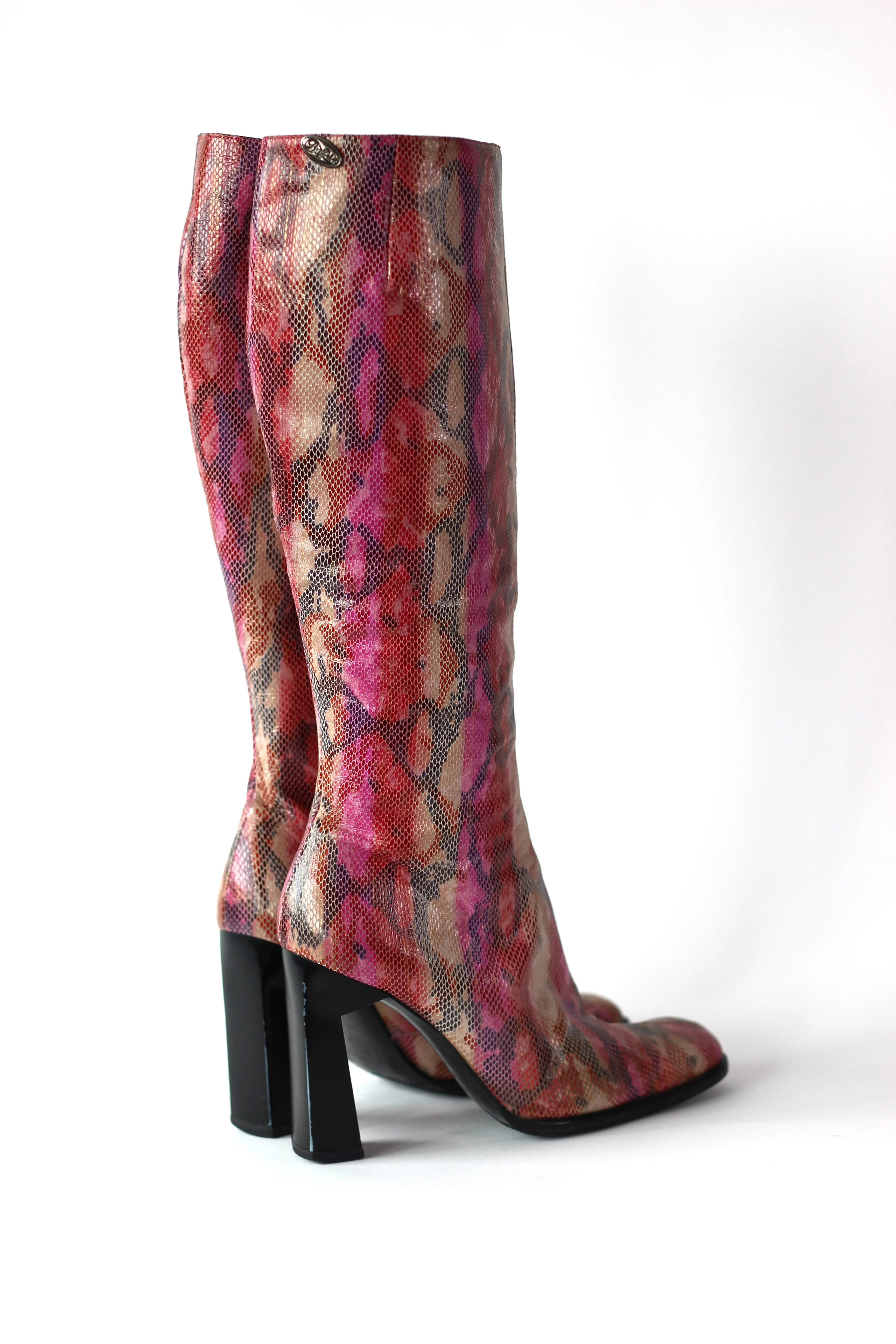 1990s Unique Buffalo Colorfull Leather High-shaft Boots//Size EU 41 US 7.5