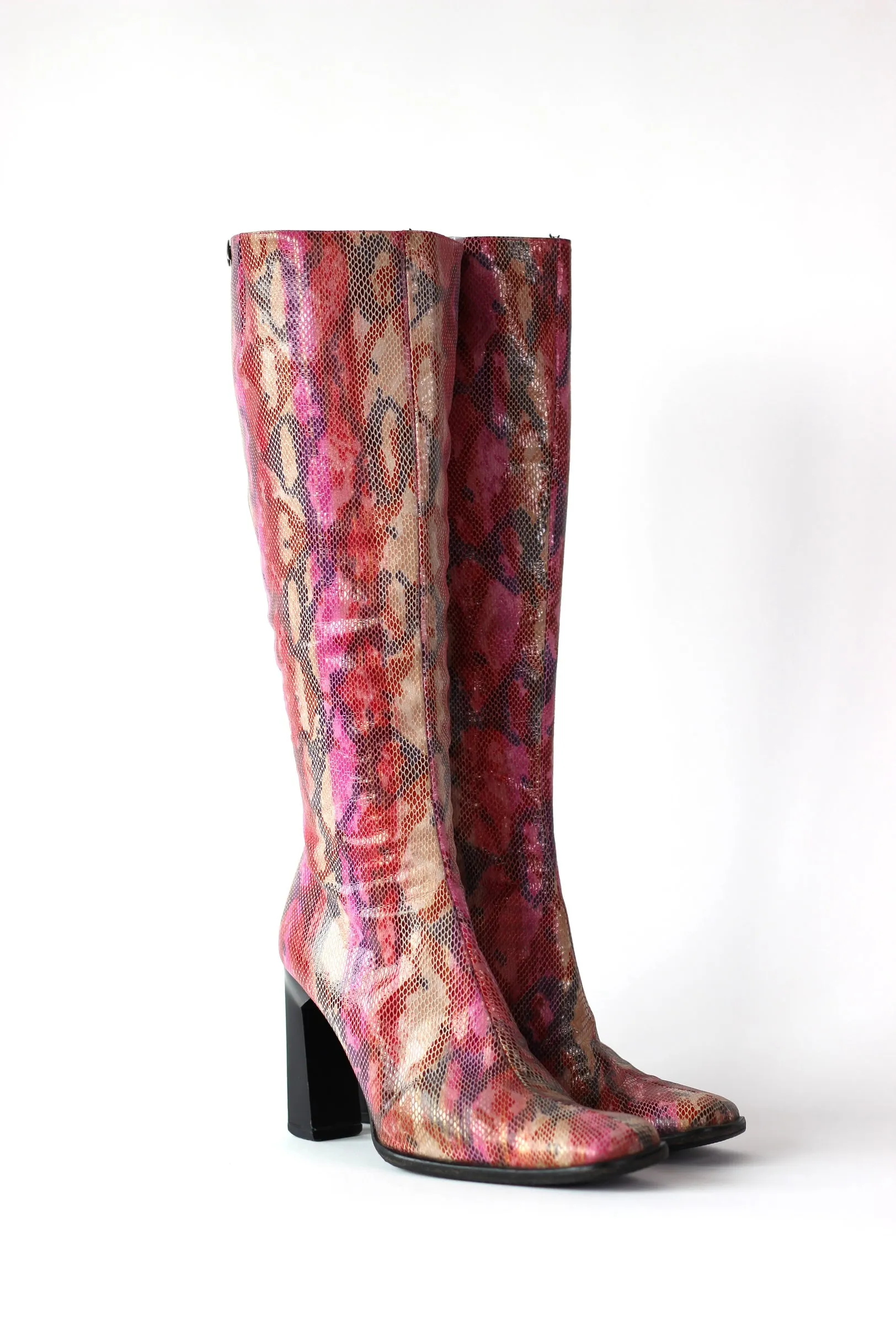 1990s Unique Buffalo Colorfull Leather High-shaft Boots//Size EU 41 US 7.5