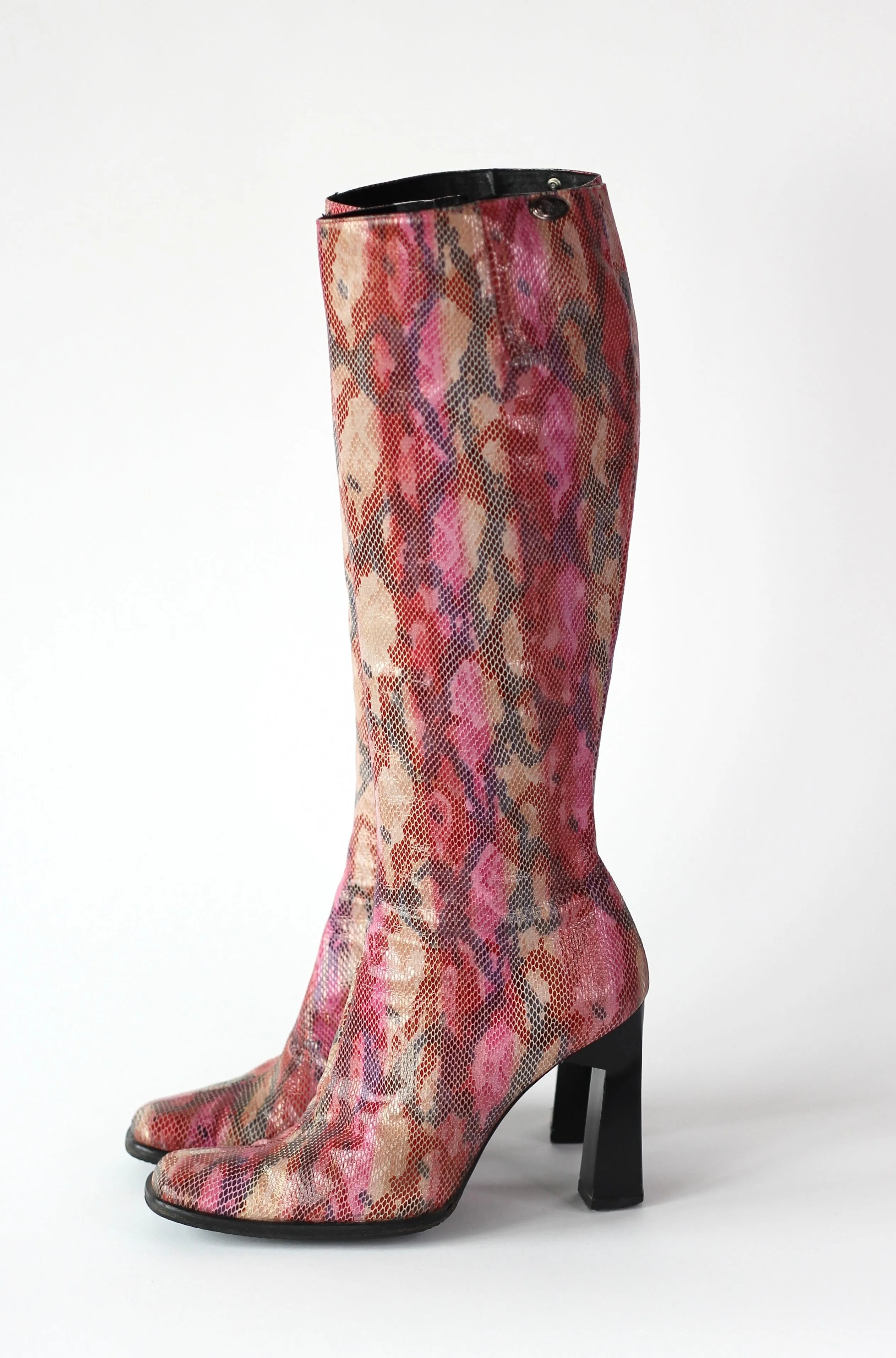 1990s Unique Buffalo Colorfull Leather High-shaft Boots//Size EU 41 US 7.5