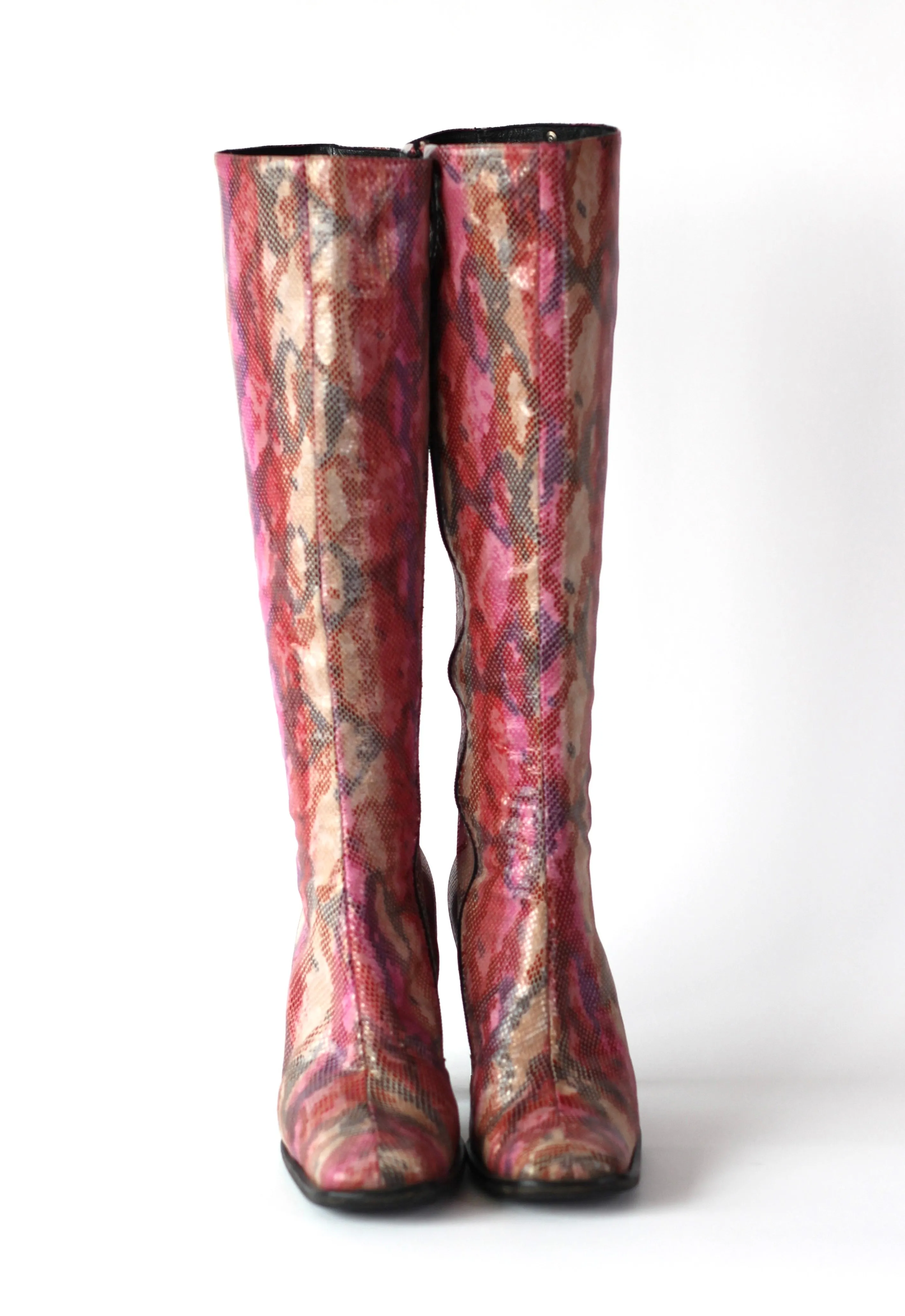 1990s Unique Buffalo Colorfull Leather High-shaft Boots//Size EU 41 US 7.5