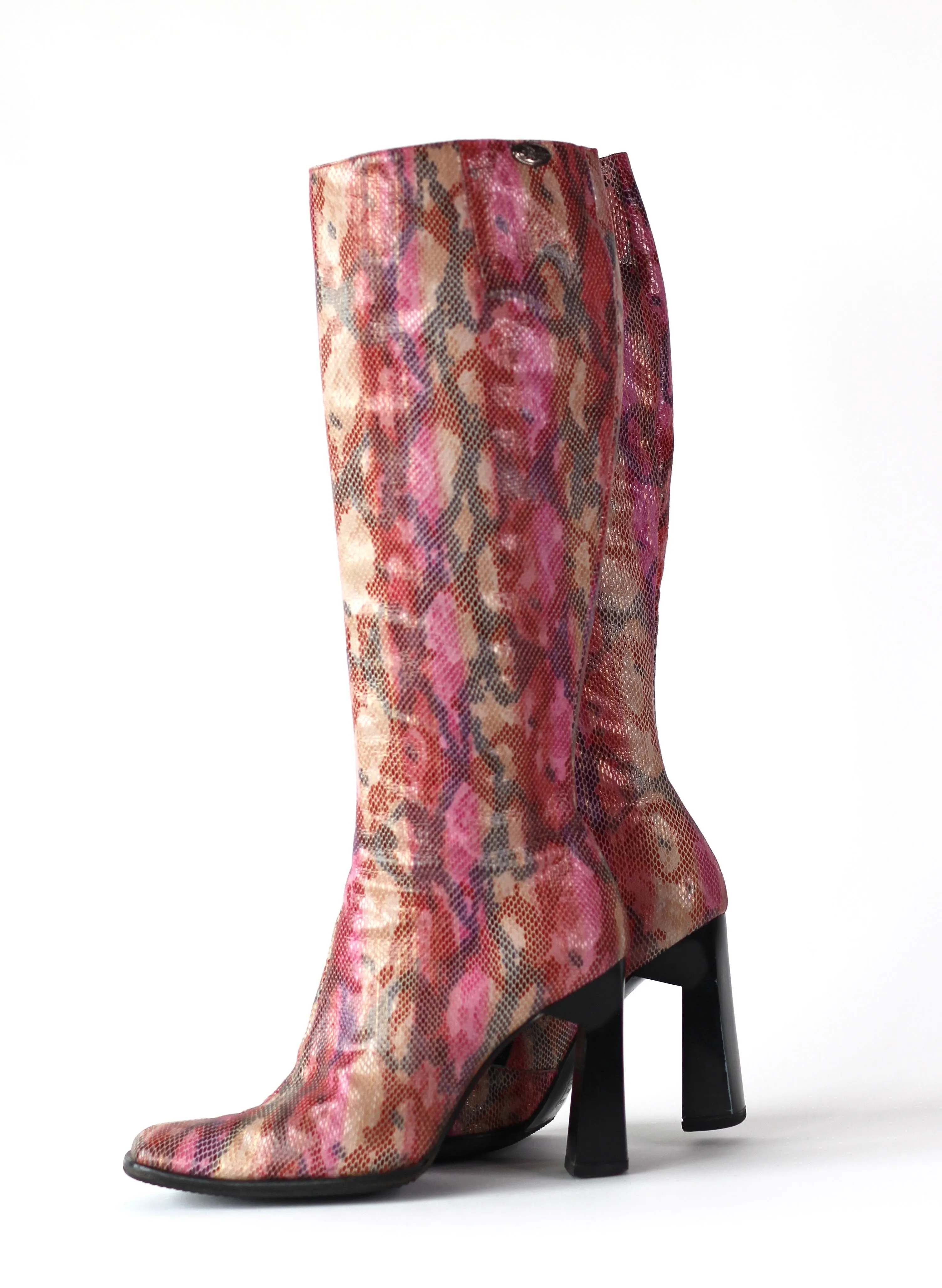 1990s Unique Buffalo Colorfull Leather High-shaft Boots//Size EU 41 US 7.5