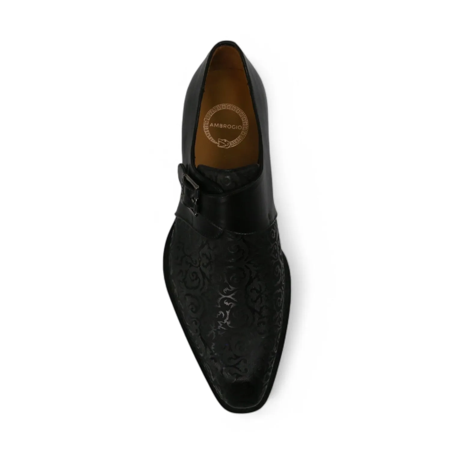 Ambrogio by Mezlan Men's Shoes Black Calf-Skin Leather Single Monk-Strap Loafers (AMZ1013)