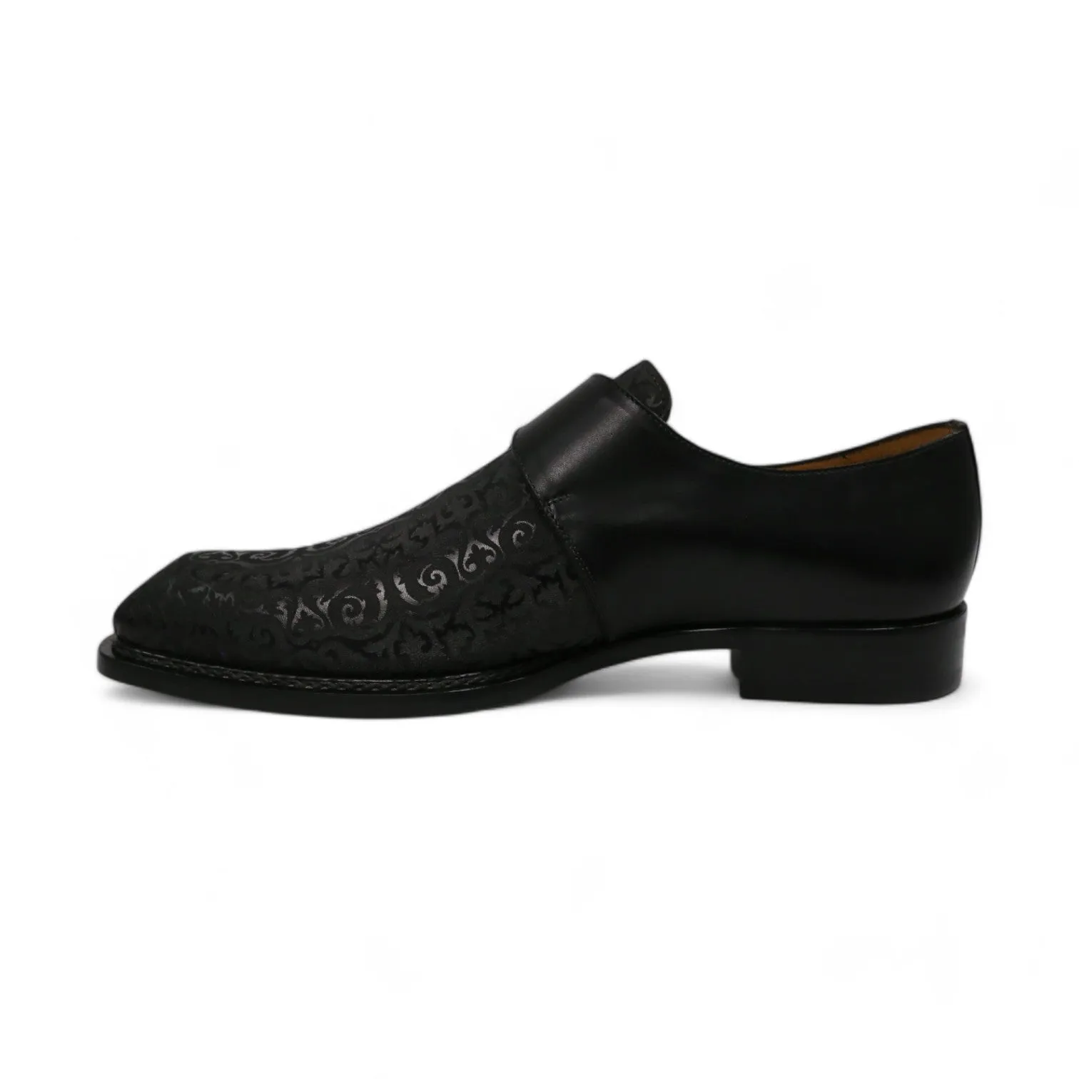 Ambrogio by Mezlan Men's Shoes Black Calf-Skin Leather Single Monk-Strap Loafers (AMZ1013)