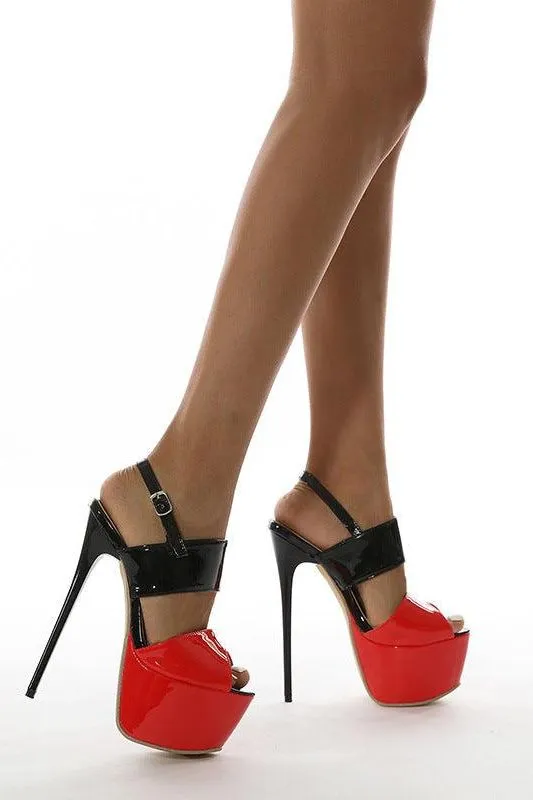 American style red and black 16CM stiletto buckle sandals