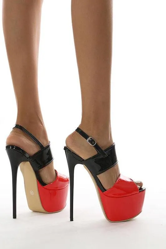 American style red and black 16CM stiletto buckle sandals