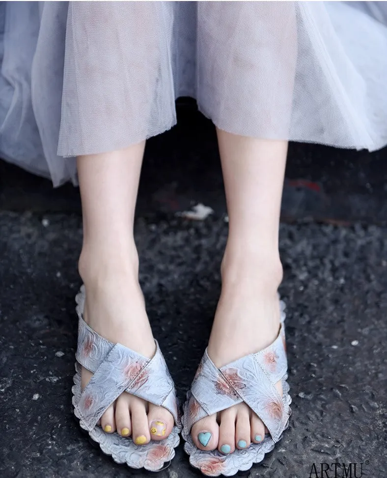 ARTMU WIDE FIT CROSS STRAP LEATHER FLAT SANDALS
