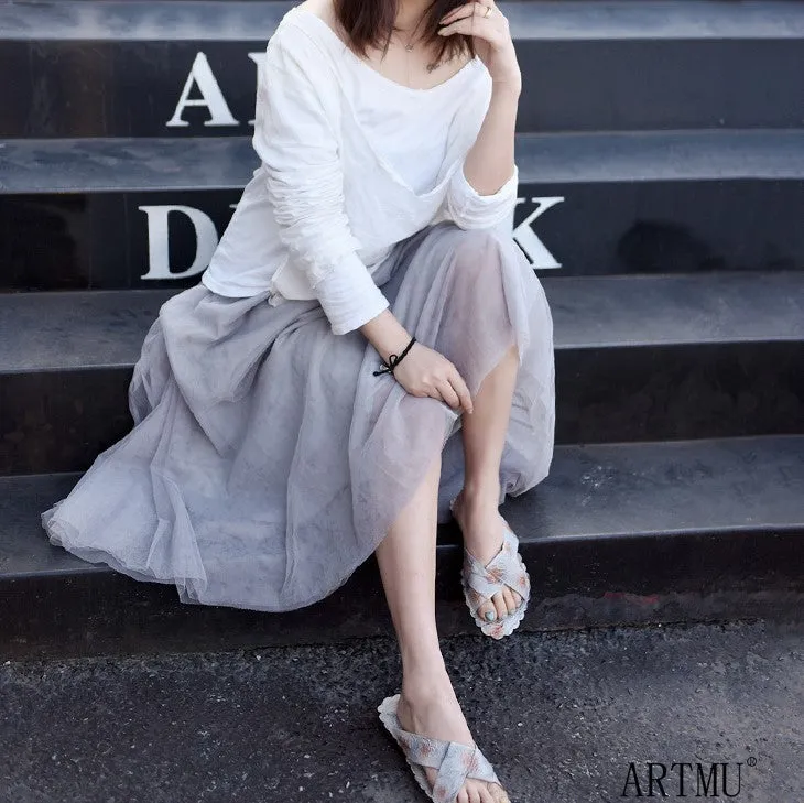 ARTMU WIDE FIT CROSS STRAP LEATHER FLAT SANDALS