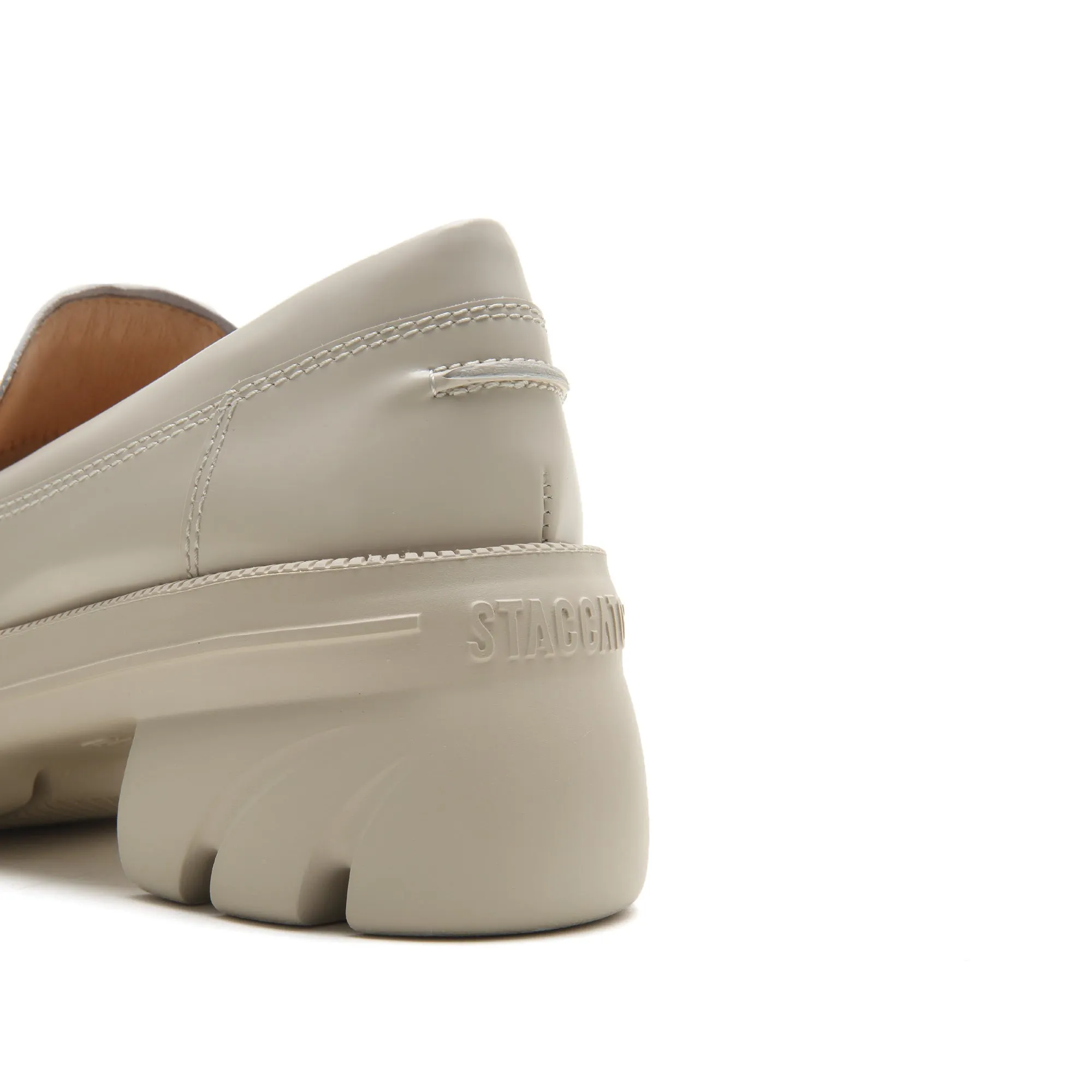 Beige Leather Platform Horsebit Loafers