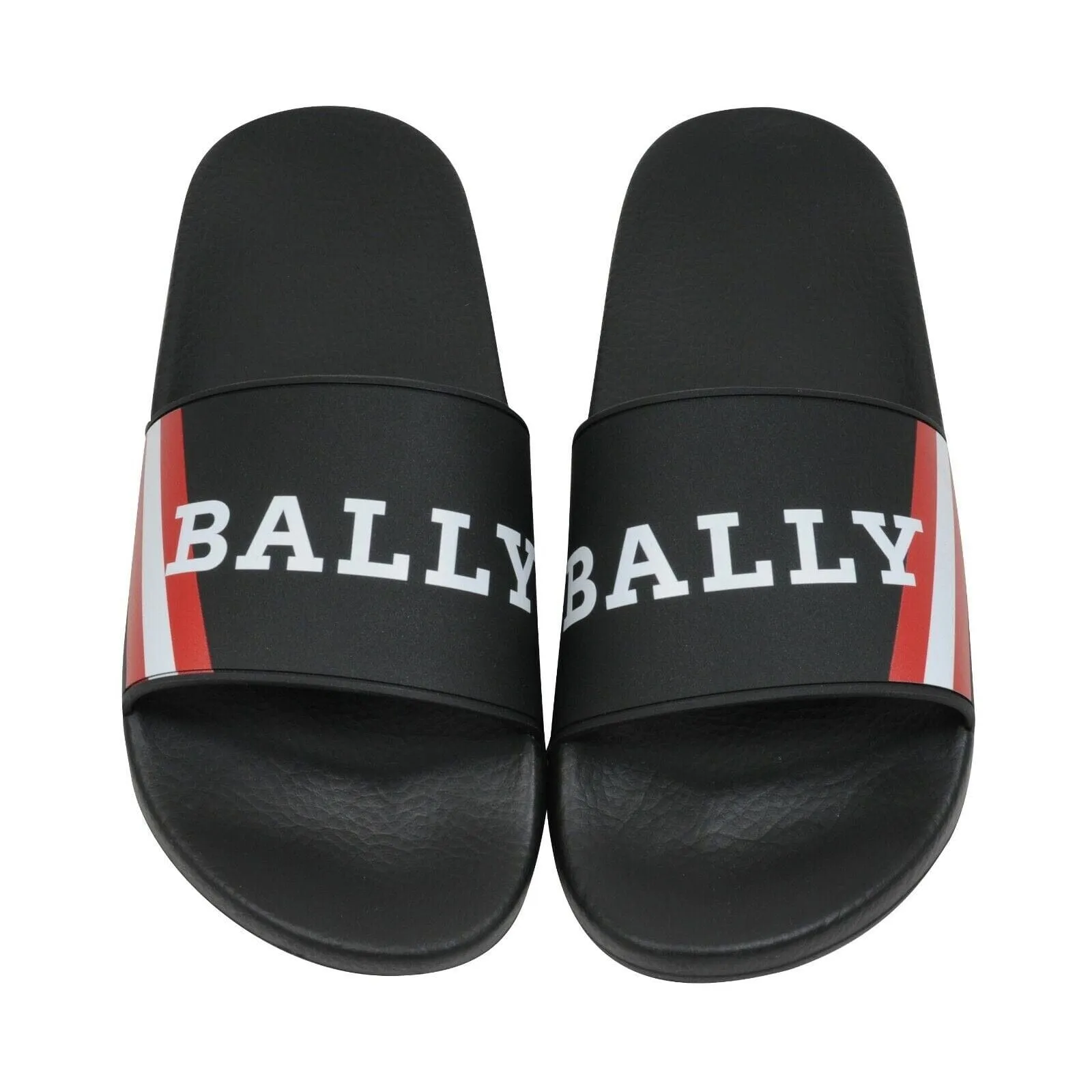 Black White Red Striped Logo Pool Slides Sandals Flip Flops