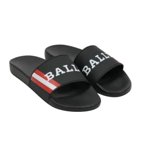 Black White Red Striped Logo Pool Slides Sandals Flip Flops