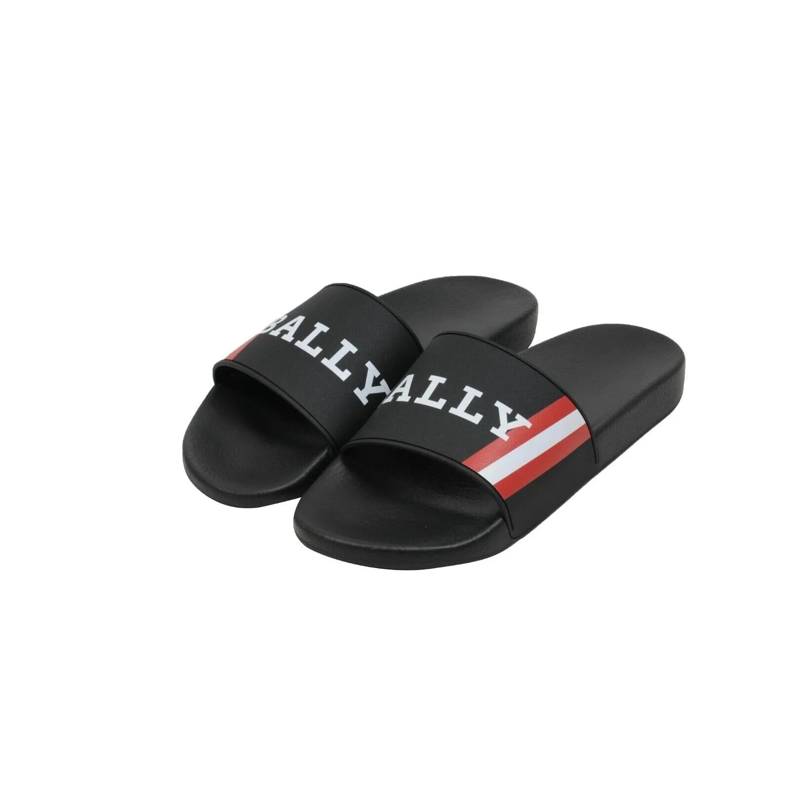 Black White Red Striped Logo Pool Slides Sandals Flip Flops
