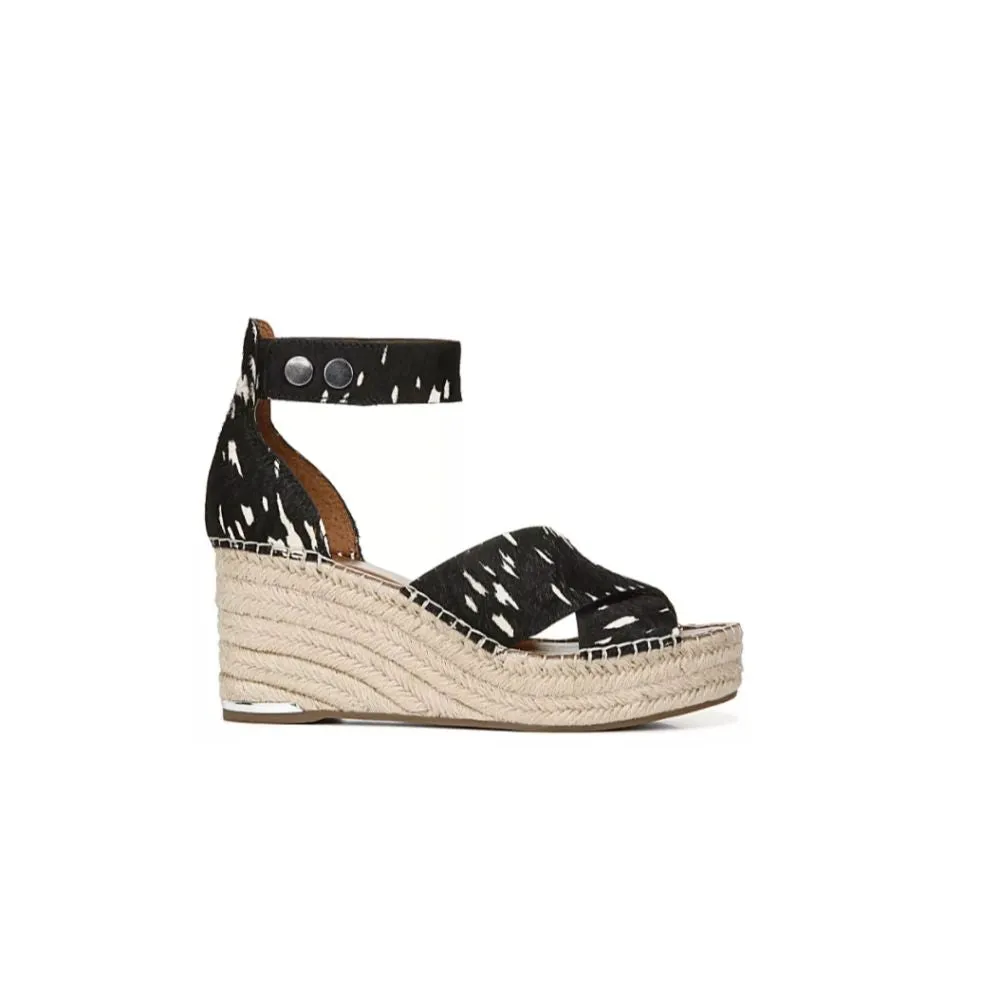 Carma Black White Pony Calfhair Leather Franco Sarto Wedge Sandals