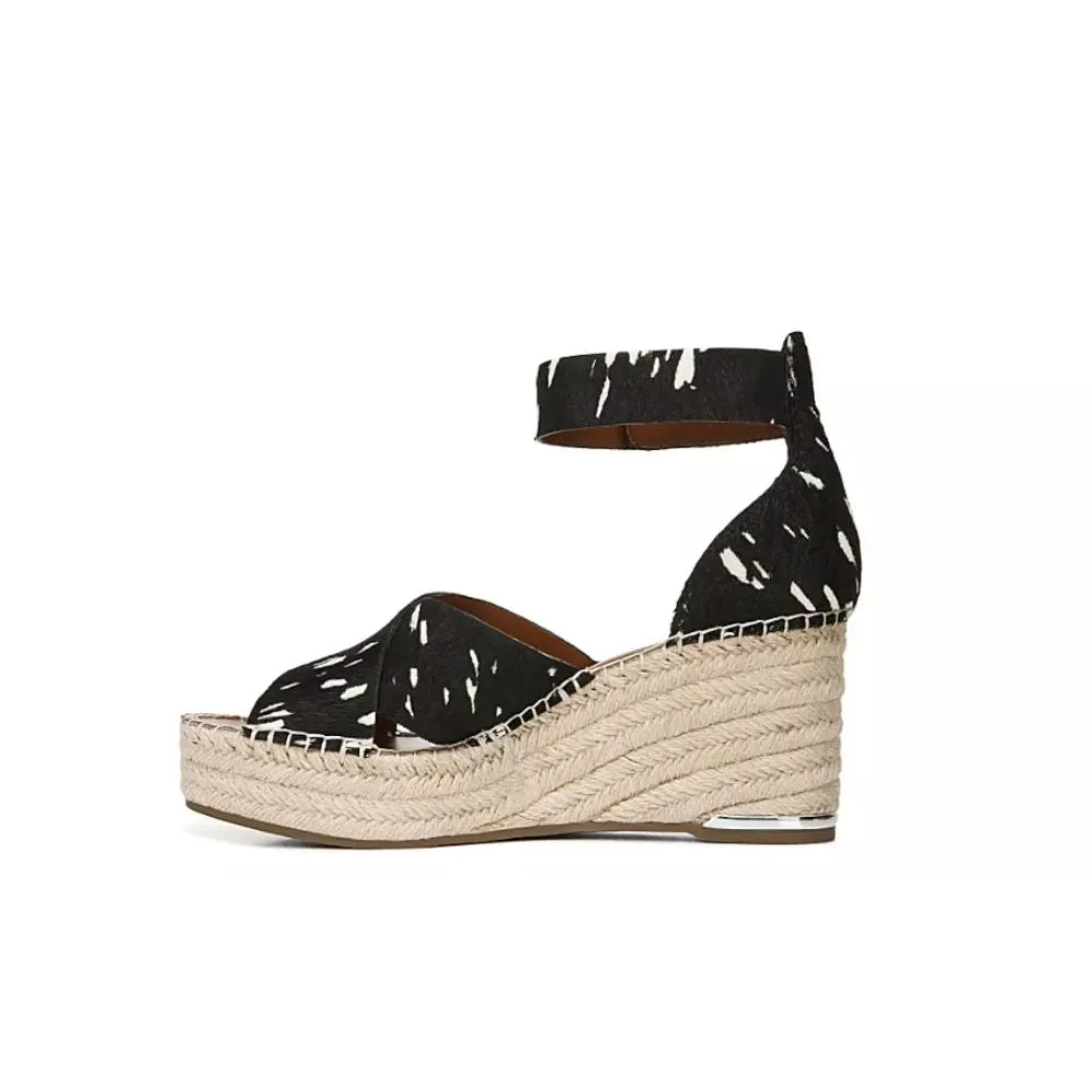 Carma Black White Pony Calfhair Leather Franco Sarto Wedge Sandals