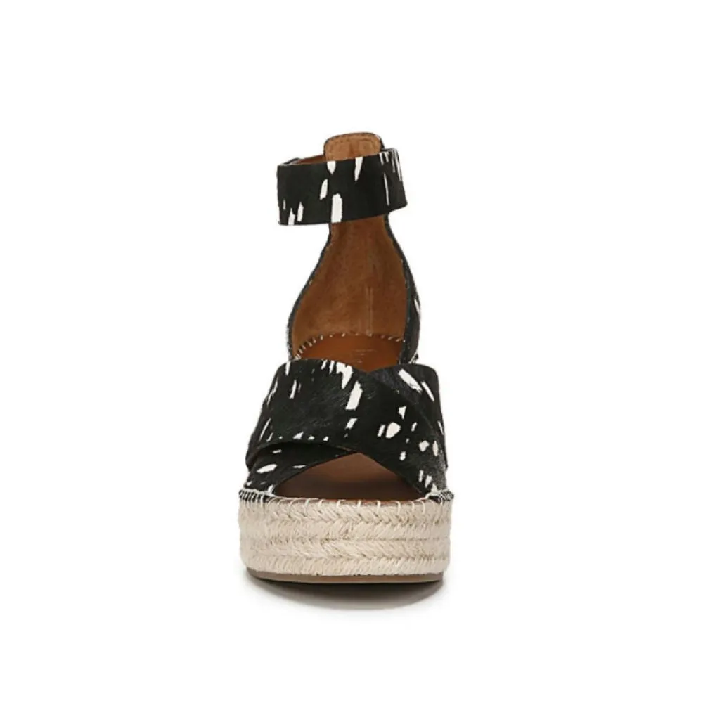 Carma Black White Pony Calfhair Leather Franco Sarto Wedge Sandals