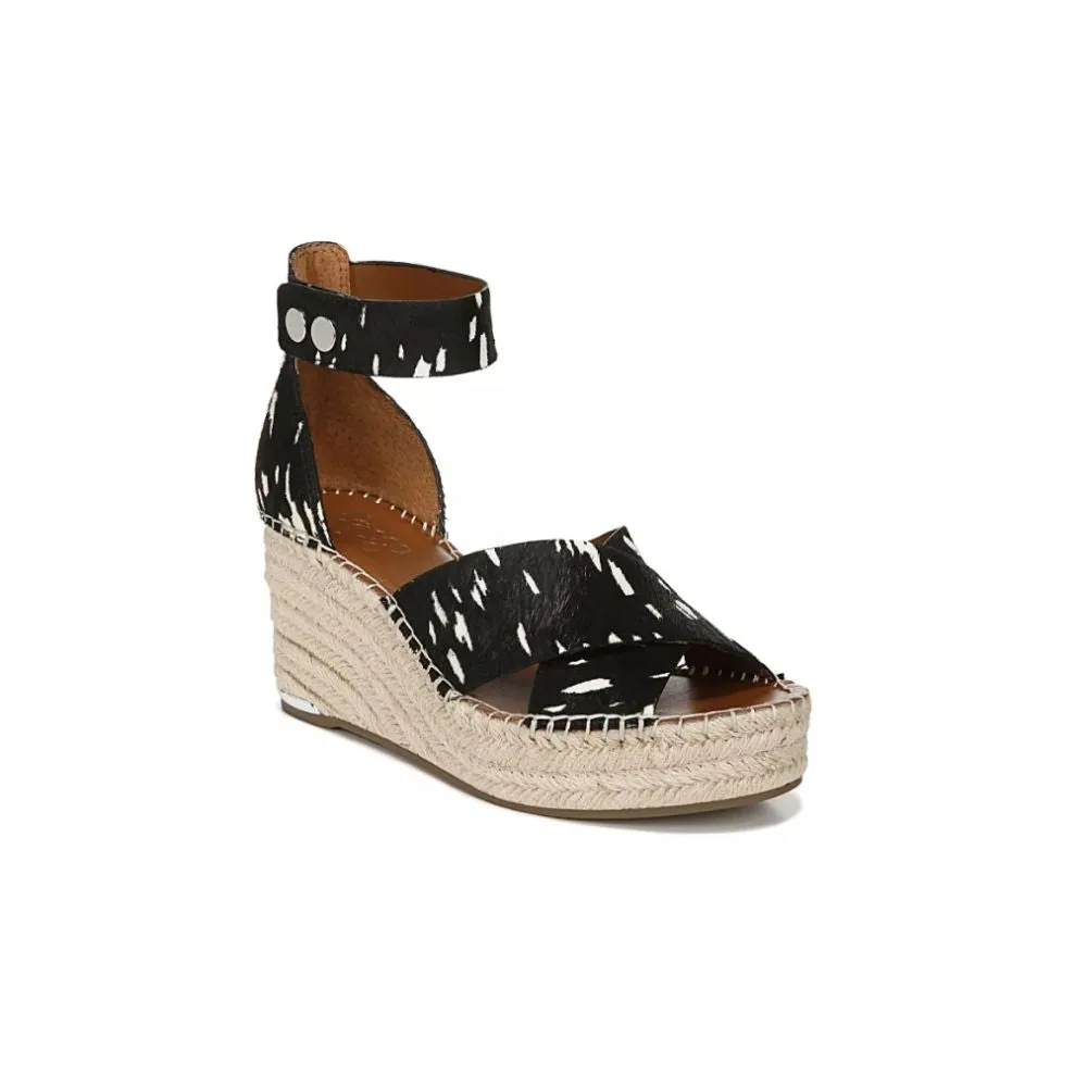 Carma Black White Pony Calfhair Leather Franco Sarto Wedge Sandals