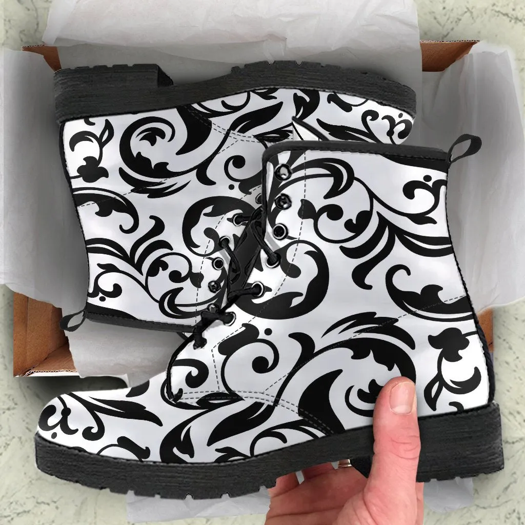 Combat Boots-Black and White Series 122, Vegan Leather