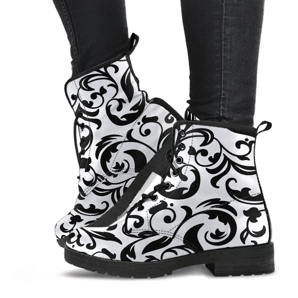 Combat Boots-Black and White Series 122, Vegan Leather