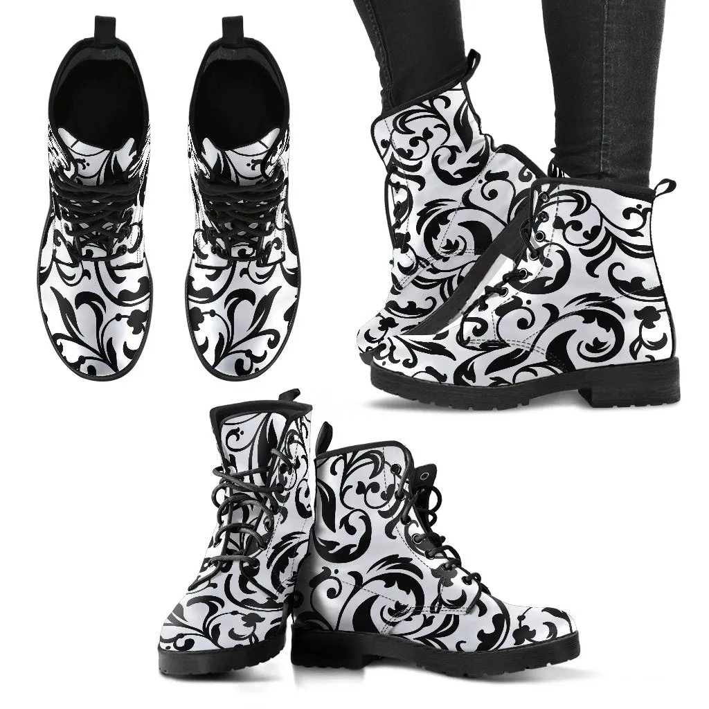 Combat Boots-Black and White Series 122, Vegan Leather