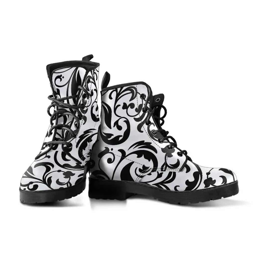 Combat Boots-Black and White Series 122, Vegan Leather