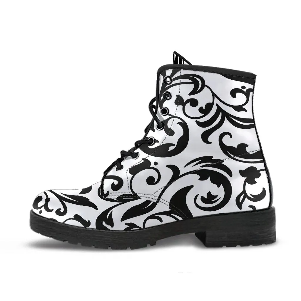 Combat Boots-Black and White Series 122, Vegan Leather