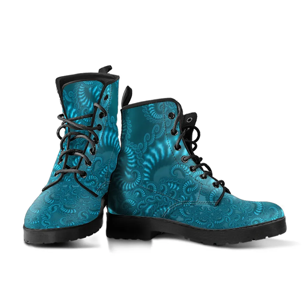 Combat Boots - Fractal Design | Boho Shoes, Handmade Lace Up Boots, Vegan Leather Lace Up Boots Women, 90s Boots, 2000s Boots
