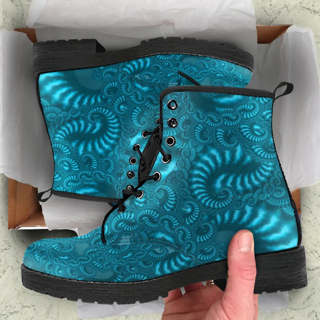 Combat Boots - Fractal Design | Boho Shoes, Handmade Lace Up Boots, Vegan Leather Lace Up Boots Women, 90s Boots, 2000s Boots