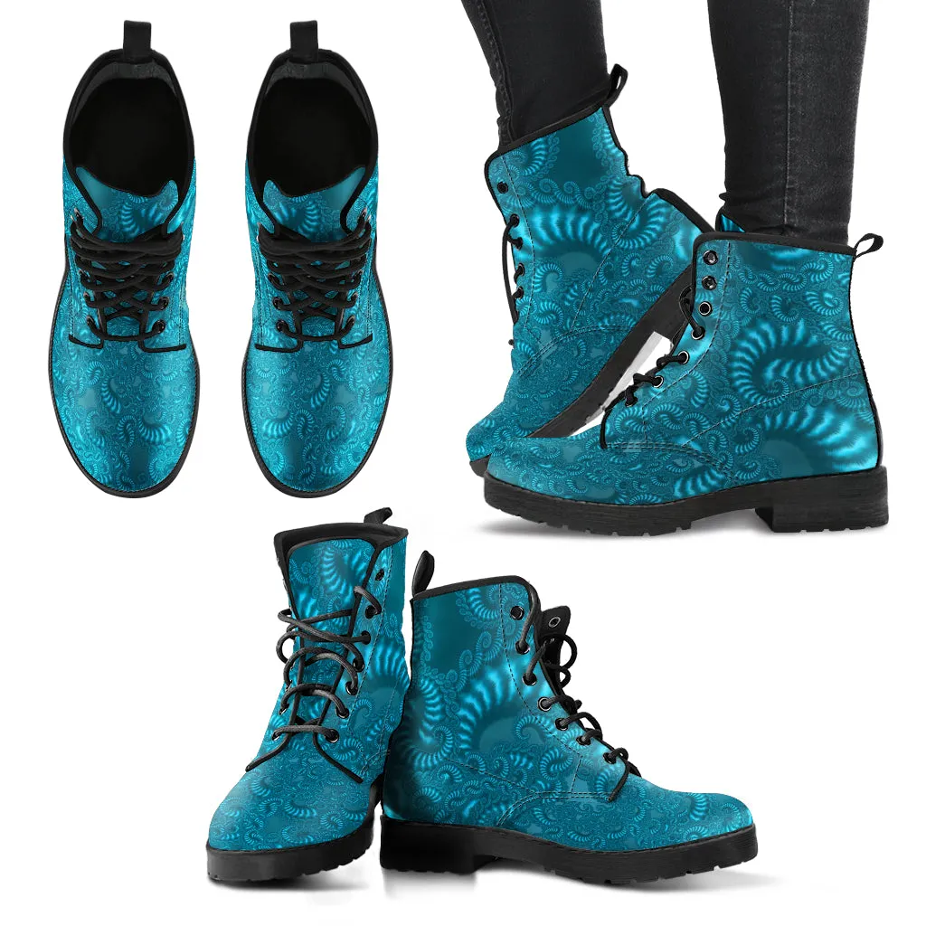 Combat Boots - Fractal Design | Boho Shoes, Handmade Lace Up Boots, Vegan Leather Lace Up Boots Women, 90s Boots, 2000s Boots