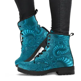 Combat Boots - Fractal Design | Boho Shoes, Handmade Lace Up Boots, Vegan Leather Lace Up Boots Women, 90s Boots, 2000s Boots