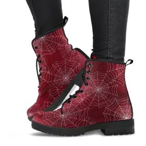 Combat Boots - Goth Shoes #72 Red Spiderweb Boots | Vegan Leather Lace Up Boots, Handmade Lace Up Boots, Women's Boots, Custom Shoes