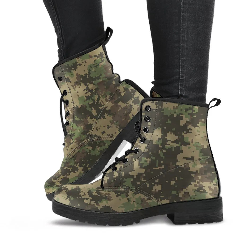 Combat Boots - Nano Camouflage | Boho Shoes, Handmade Lace Up Boots, 90s Boots, 2000s Boots, Camouflage Boots, Vegan Leather Lace Up Boots Women
