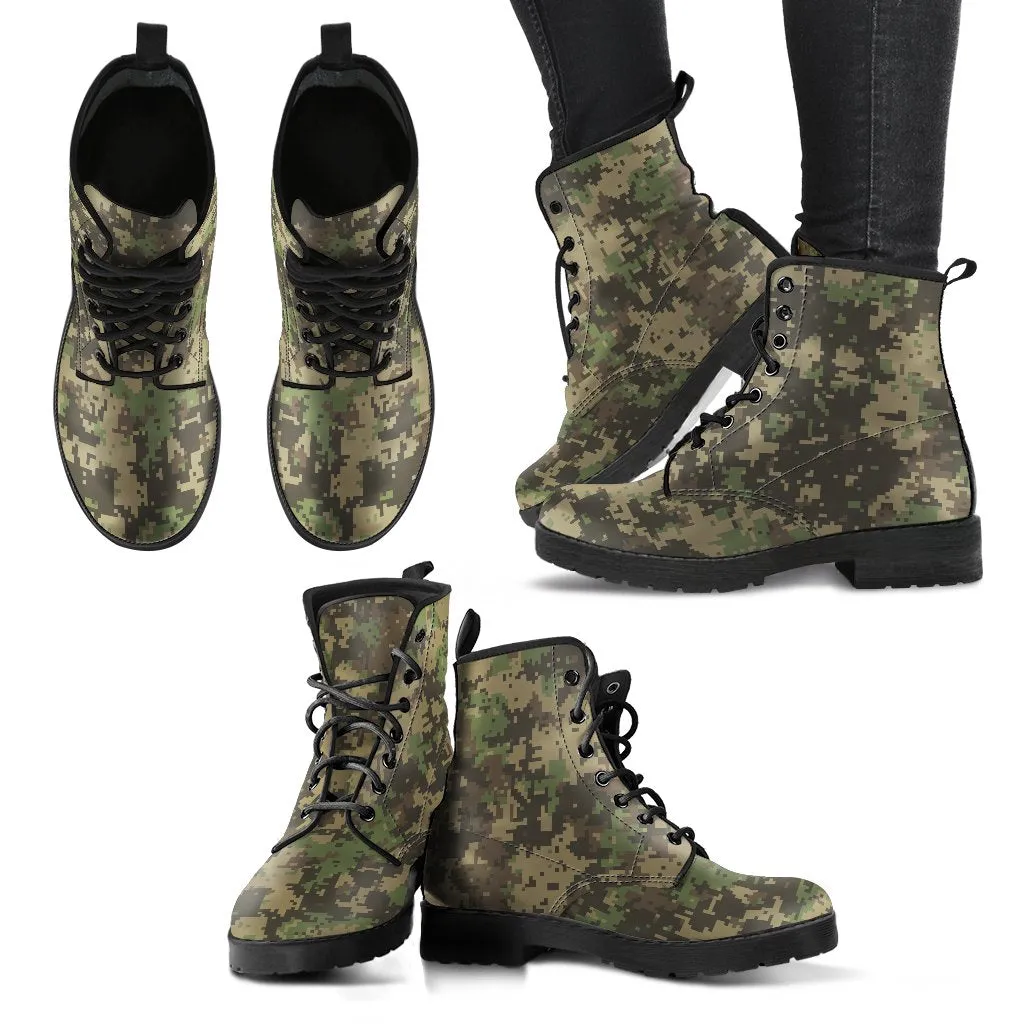 Combat Boots - Nano Camouflage | Boho Shoes, Handmade Lace Up Boots, 90s Boots, 2000s Boots, Camouflage Boots, Vegan Leather Lace Up Boots Women