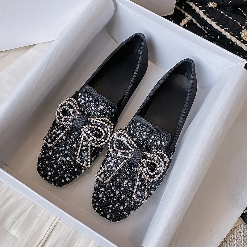 Comelyy Crystal Bow Flat Breathable Loafers