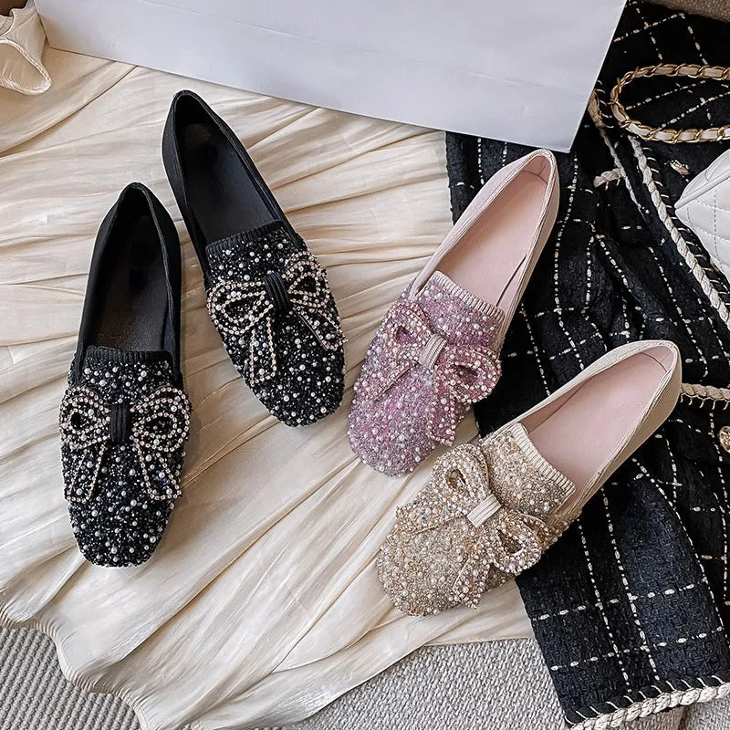 Comelyy Crystal Bow Flat Breathable Loafers