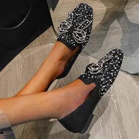 Comelyy Crystal Bow Flat Breathable Loafers