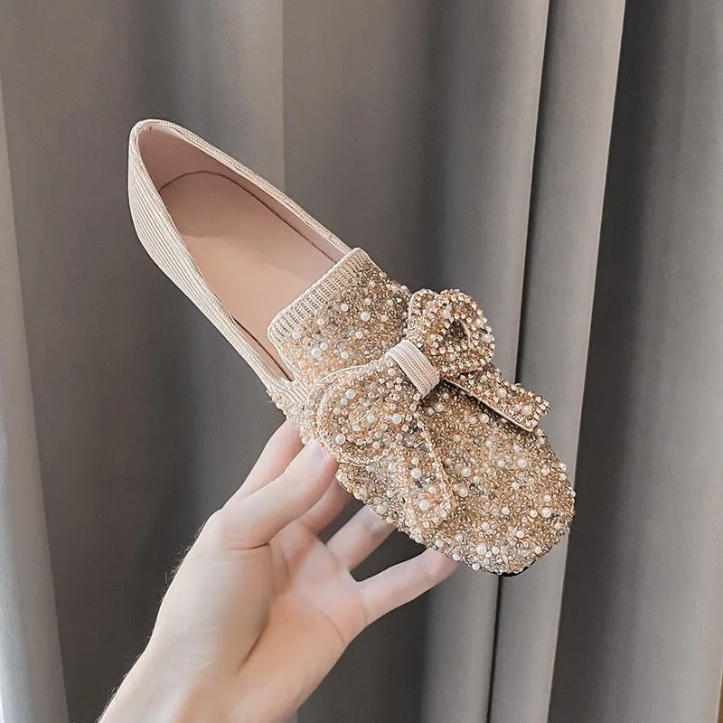 Comelyy Crystal Bow Flat Breathable Loafers