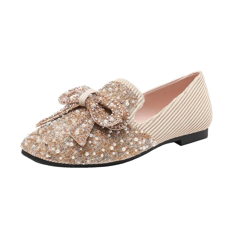Comelyy Crystal Bow Flat Breathable Loafers