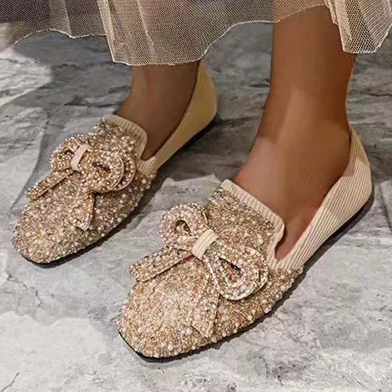 Comelyy Crystal Bow Flat Breathable Loafers