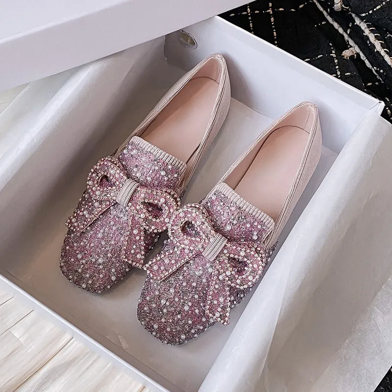 Comelyy Crystal Bow Flat Breathable Loafers