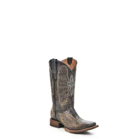 Corral Boots Kids Girl Leather Wing & Cross Black Square Toe Cowgirl