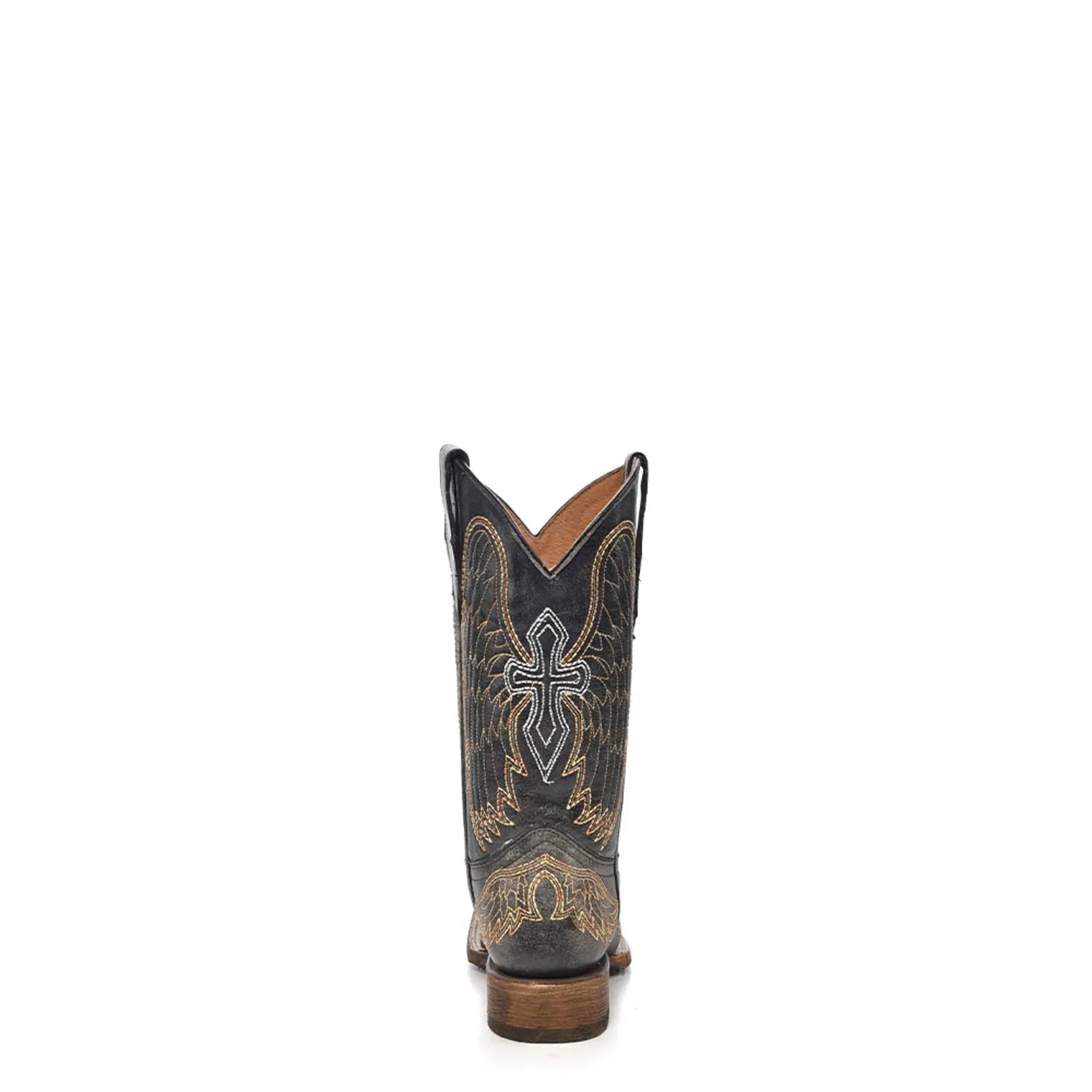 Corral Boots Kids Girl Leather Wing & Cross Black Square Toe Cowgirl