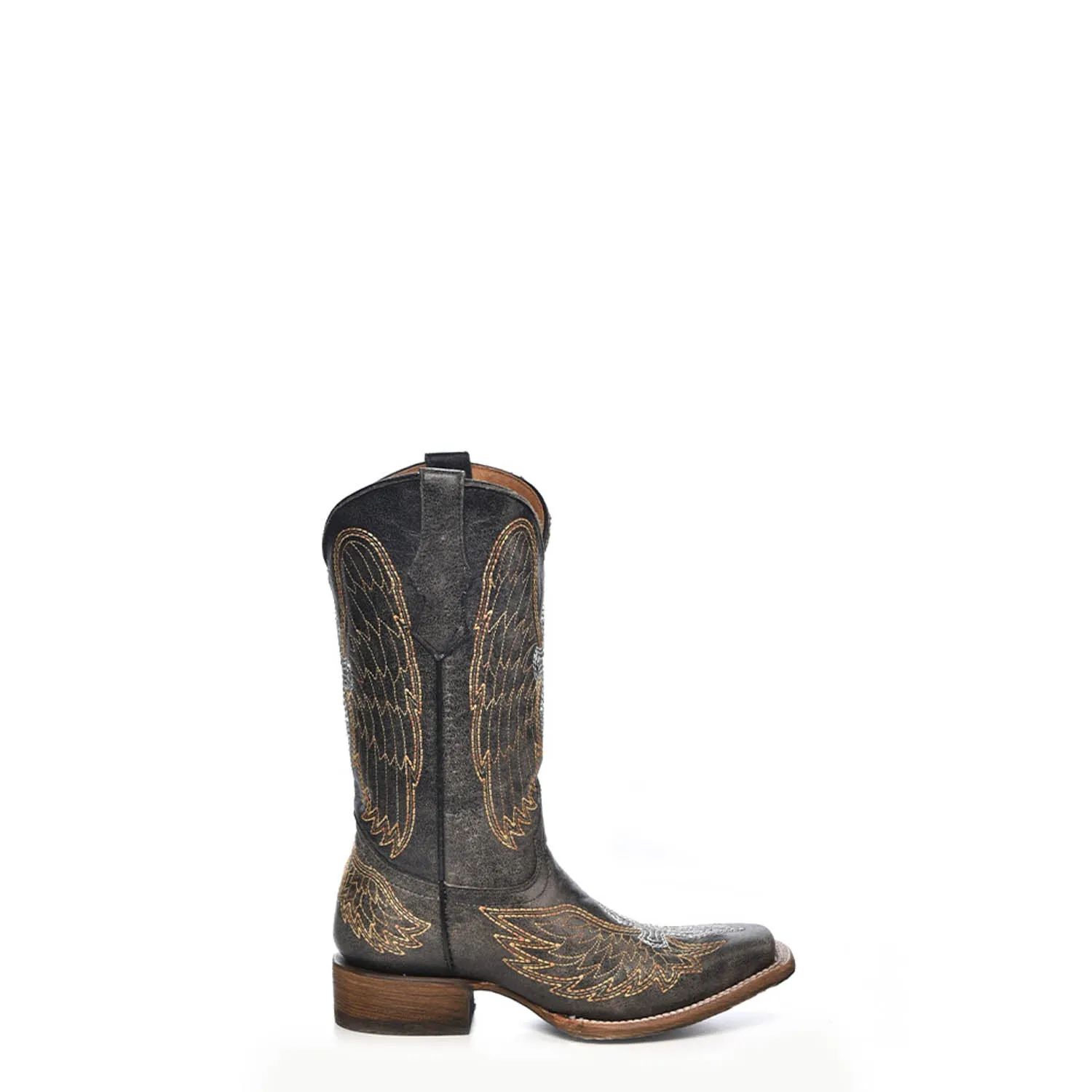 Corral Boots Kids Girl Leather Wing & Cross Black Square Toe Cowgirl