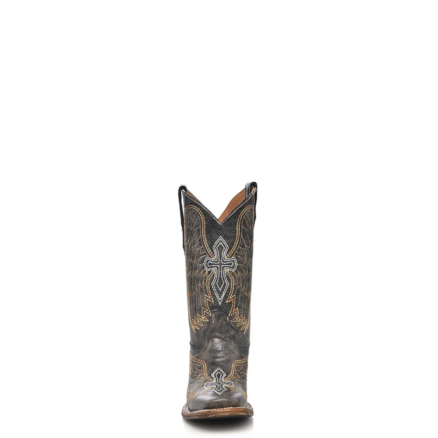 Corral Boots Kids Girl Leather Wing & Cross Black Square Toe Cowgirl