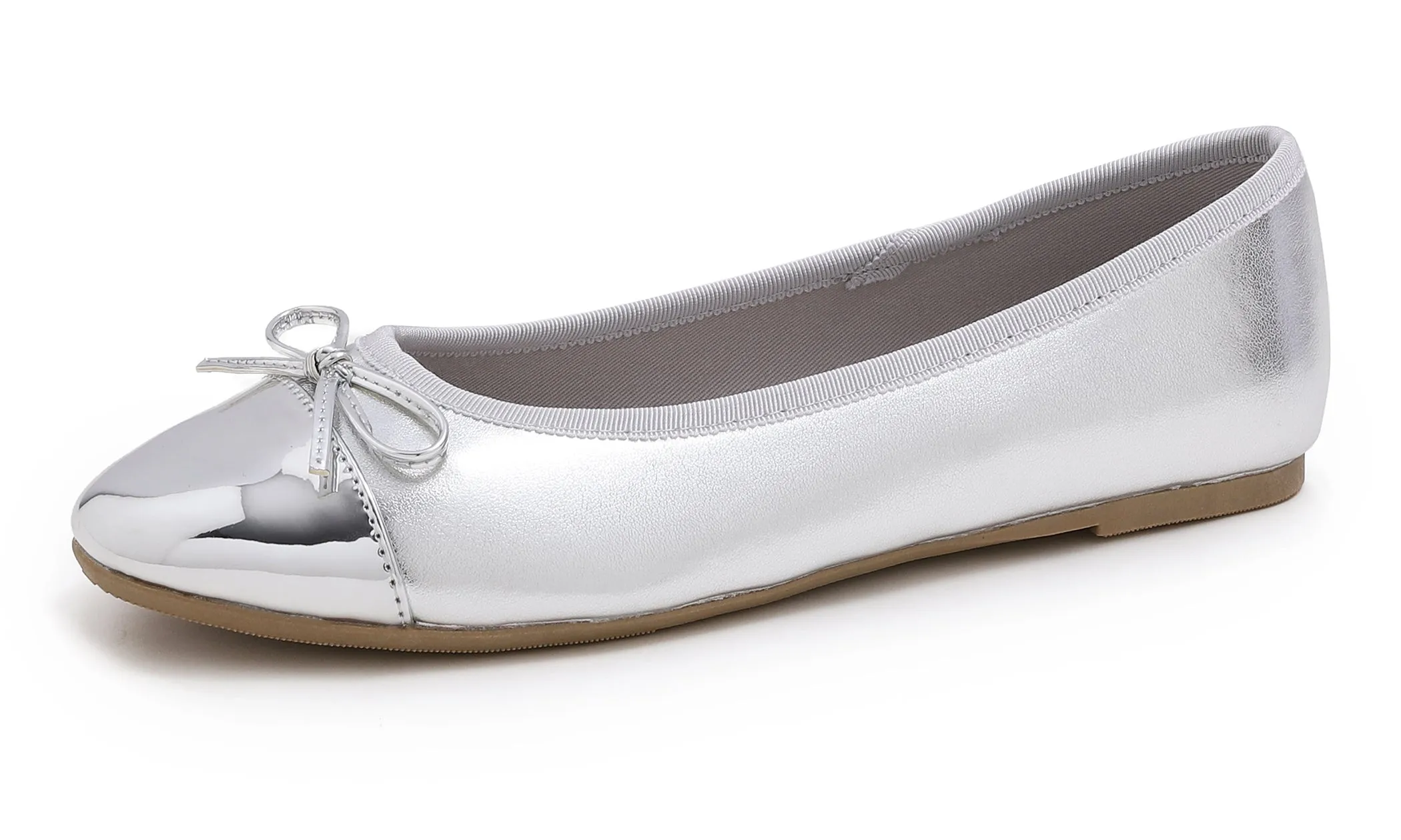 Feversole Women's Bow Tie Fashion Dress Slip On Shoes Round Toe Ballet Flat Patent Toe Cap