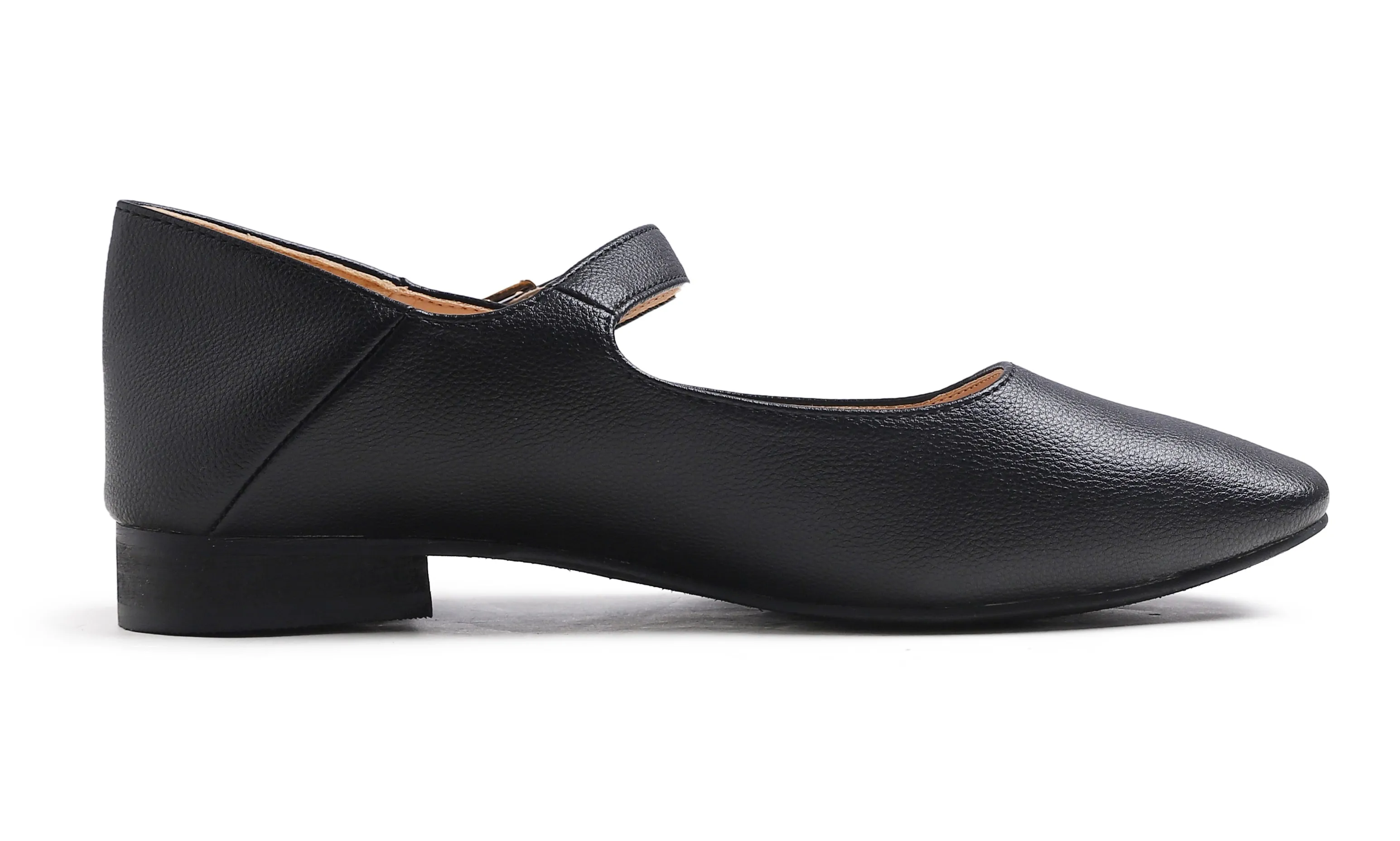 Feversole Women's Mary Jane Fashion Square Toe Easy Buckle Low Heel Slip On Flats Vegan Grain Leather