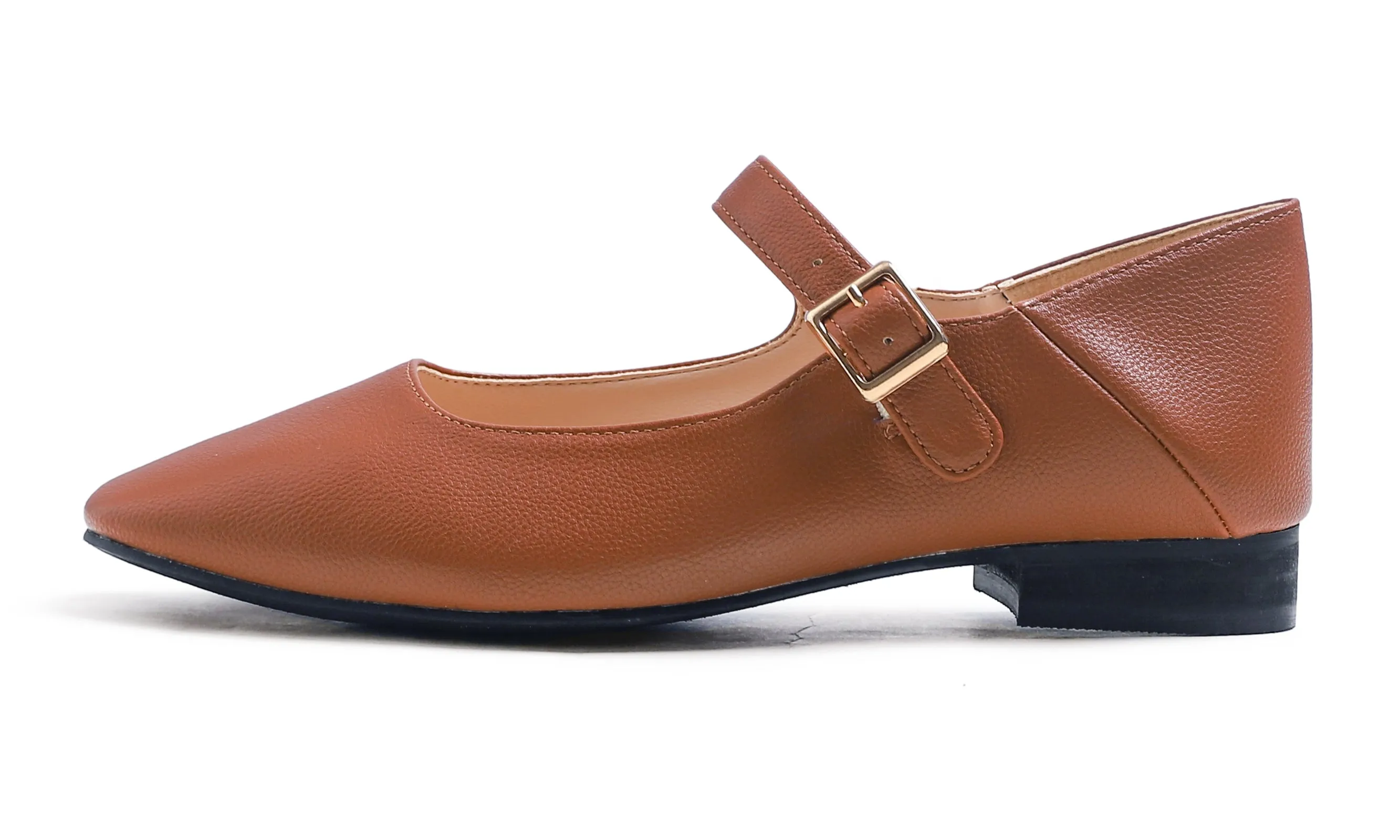 Feversole Women's Mary Jane Fashion Square Toe Easy Buckle Low Heel Slip On Flats Vegan Grain Leather