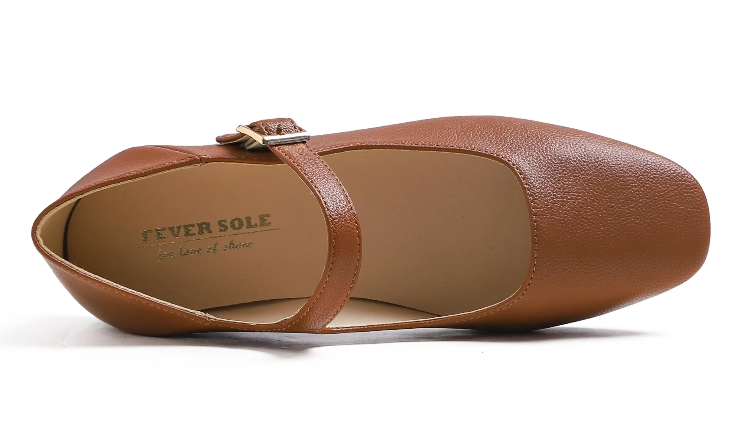 Feversole Women's Mary Jane Fashion Square Toe Easy Buckle Low Heel Slip On Flats Vegan Grain Leather