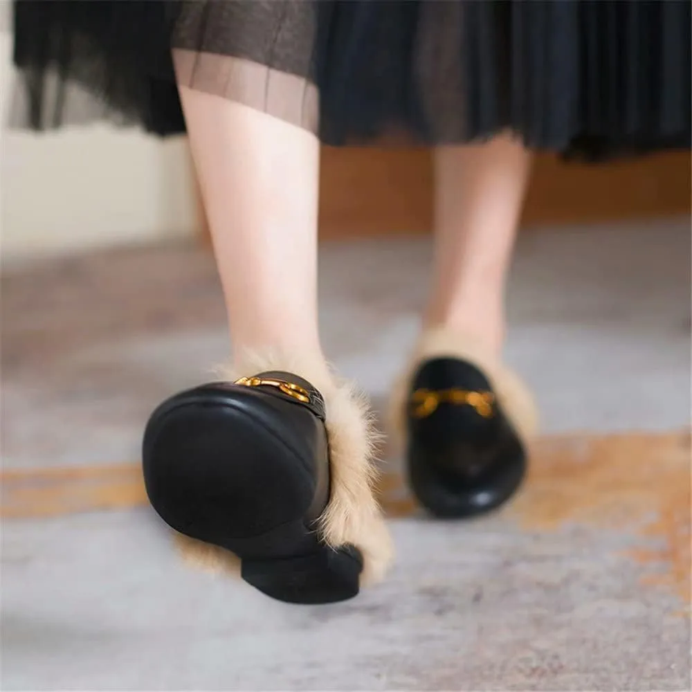 Fur Mules for Women Leather Mule Slides Buckle Mule Shoes Fluffy Furry Flat Mules Slipper