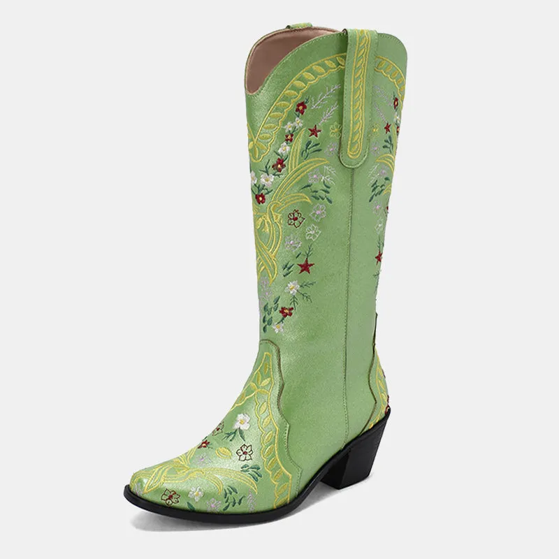 Gardenia Floral Embroidery Cowboy Boots